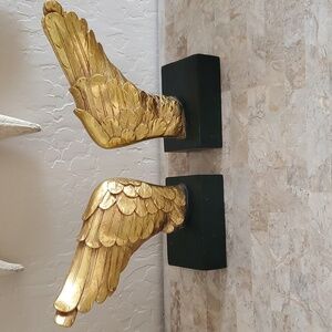 Set of Metallic Gold Angel Wings Bookends
